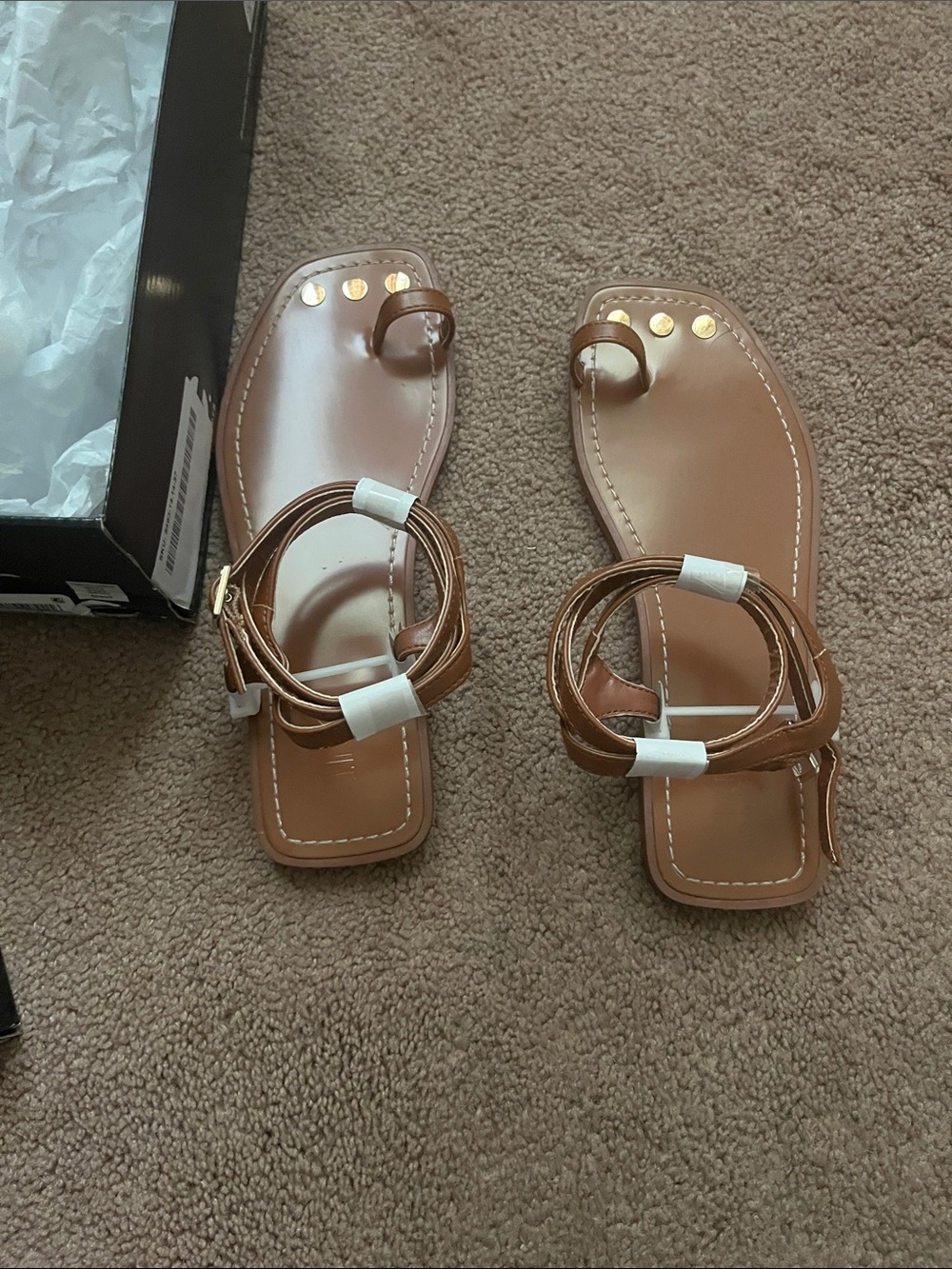 INC International Concepts Brown Toe-Ring Ankle Wrap Sandals